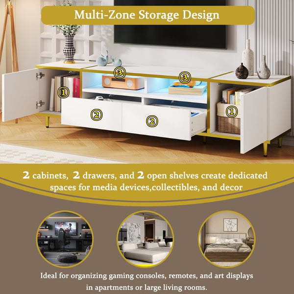 English Elm Vibe 70.9'' Modern Tv Stand For 80'' Tvs - Chic Entertainment Center With Led Lights & Ample Storage N724P284377K-GIGA