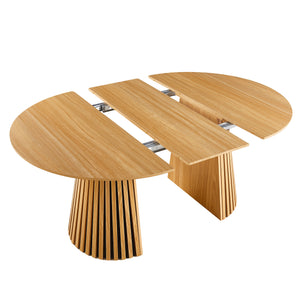 English Elm Extendable Mid-century Pedestal Dining Table Seats up to Ten with Tapered Metal Legs W3766S00001