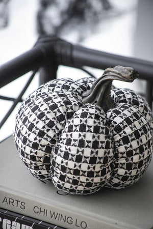 English Elm Set Of 2 Black-White Plaid Fabric Pumpkins - Cozy Rustic Décor For Fall & Halloween Displays W2078P237308-GIGA