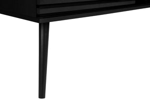 English Elm Tv Stand 72 Inch Black Laminate Media Console with Sliding Doors, Cable Management, Retro Legs B2710P221670