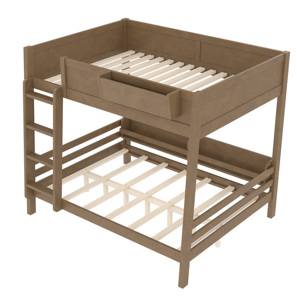 English Elm Full Pine Bunk Bed with Integrated Bookshelves Guardrails and Detachable Frame Brown W5316S00012