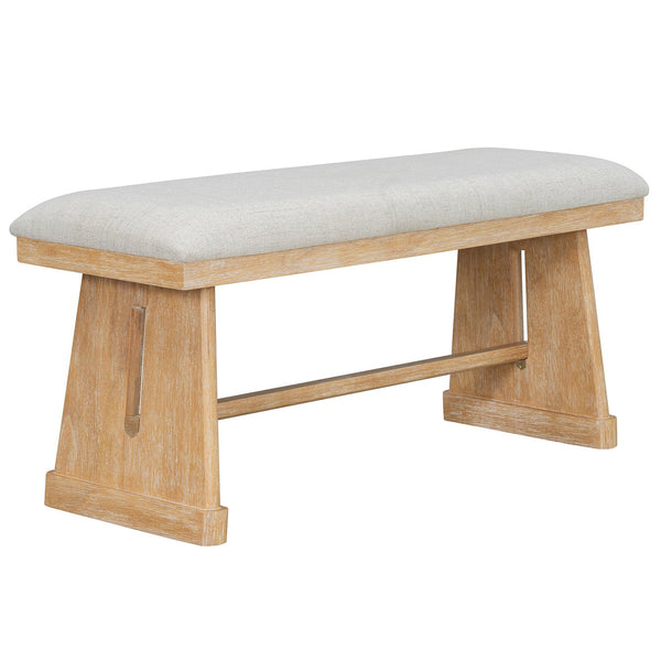 English Elm Trexm Six Piece Farmhouse Dining Set Wire Brushed Oak Veneer Table Linen Chairs Bench Natural ST000155AAN