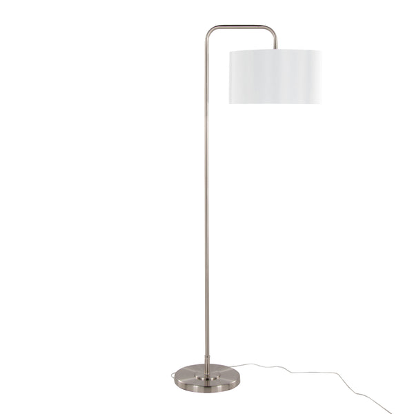 English Elm 63" Arched Brushed Nickel Floor Lamp with Linen Drum Shade for Modern Living B202P223990