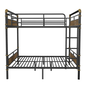 English Elm Queen Over Industrial Metal Bunk Bed Convertible Frame with Guard Rails W2580S00062