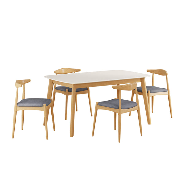 English Elm 5-piece Mid-century Modern Dining Set Rubberwood Table Splayed Legs Cushioned Chairs Gray,White Oak N759S002002L