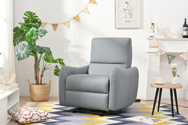 English Elm Wall Zero Wall Power Recliner Chair with Overstuffed Backrest, USB Type-C Charging Port, Space-Saving Electric Recliner for Small Rooms Blue Gray W1028S00036