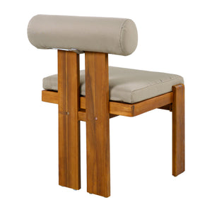 English Elm Outdoor Acacia Wood Dining Chairs Set of 2 with Sculptural Cylindrical Backrest Cushions N776P387625D
