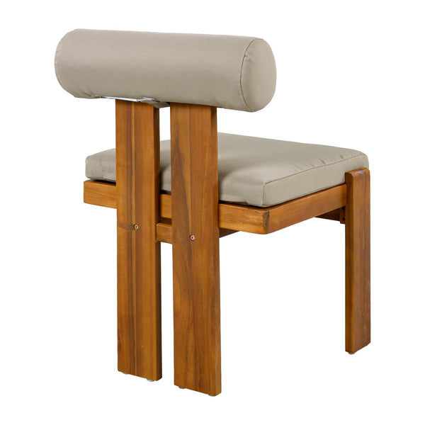 English Elm Outdoor Acacia Wood Dining Chairs Set of 2 with Sculptural Cylindrical Backrest Cushions N776P387625D