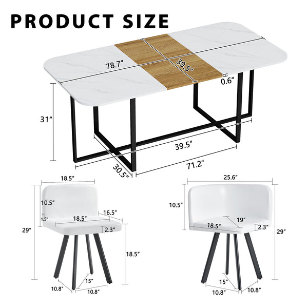 English Elm 9-piece Square Dining Set Faux Marble Wood Grain Table with 8 Leather Chairs W3875S00148