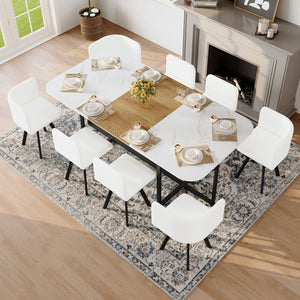 English Elm 9-piece Square Dining Set Faux Marble Wood Grain Table with 8 Pu Leather Chairs W3875S00147