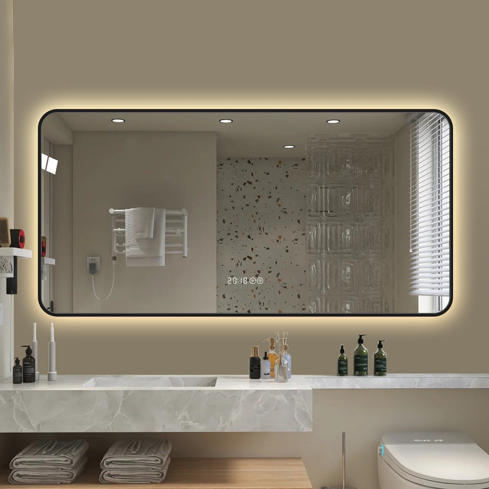English Elm 48*24 Inch Black Frame Vanity Mirror With Tri-Color Led, Defogging, Smart Display & Safe Design W2709P380634