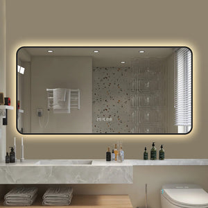 English Elm 48*24 Inch Black Frame Vanity Mirror With Tri-Color Led, Defogging, Smart Display & Safe Design W2709P380634