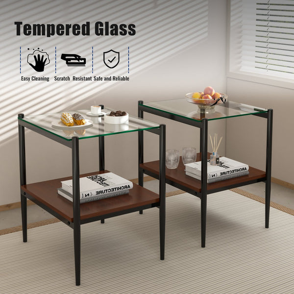 English Elm Coffee Table And End Tables Set Of 3 – Modern Glass & Mdf Design With Storage For Living Spaces W241S00054
