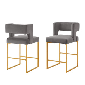 English Elm Modern Velvet Counter Stools Set of Two with Gold Iron Frame and Square Open Back Dark Gray W2186P171943