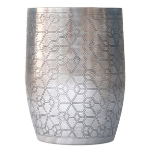 English Elm Johnsen Antique Silver 15" Geometric Pattern Accent Table – Handcrafted Iron, Etched Art Deco Design B136P361860