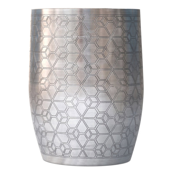 English Elm Johnsen Antique Silver 15" Geometric Pattern Accent Table – Handcrafted Iron, Etched Art Deco Design B136P361860