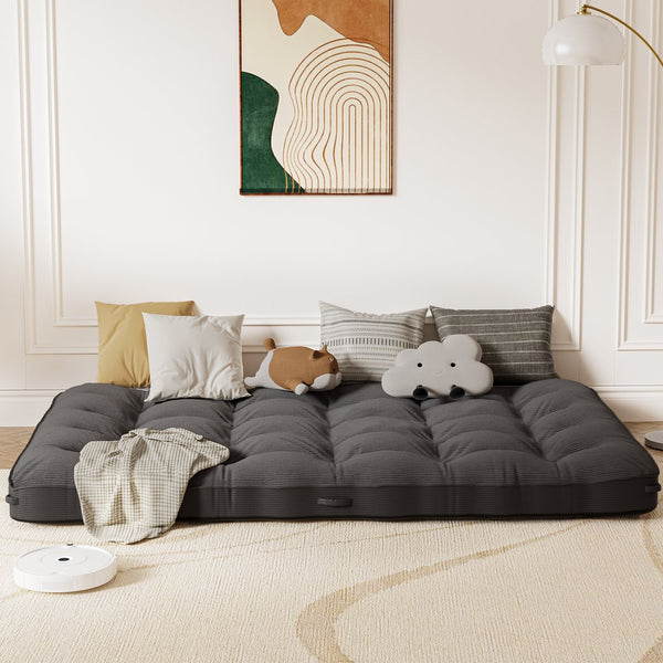 English Elm 8 Inch Foldable Corduroy Floor Mattress Full Size Sofa Bed Guest Sleeping Pad Light Gray T3210P477352