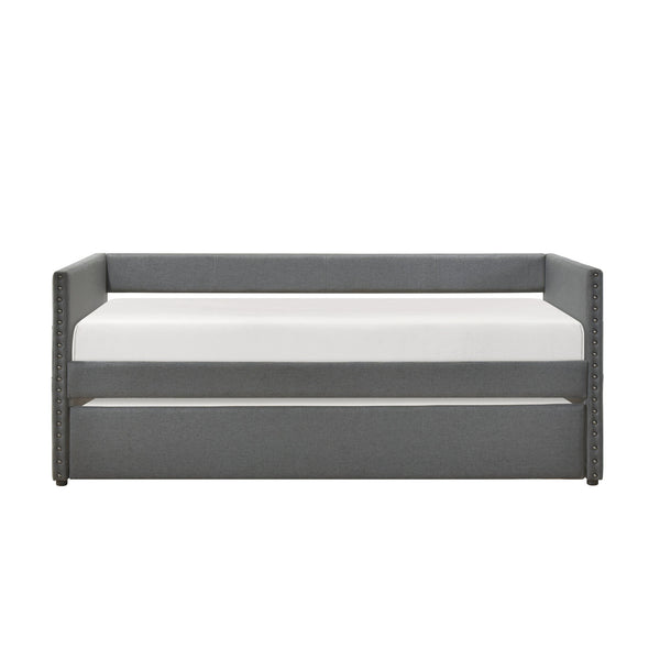 English Elm Modern Upholstered Daybed with Pull Out Trundle Nailhead Trim and Side Storage Pockets Dark Gray B011P419496