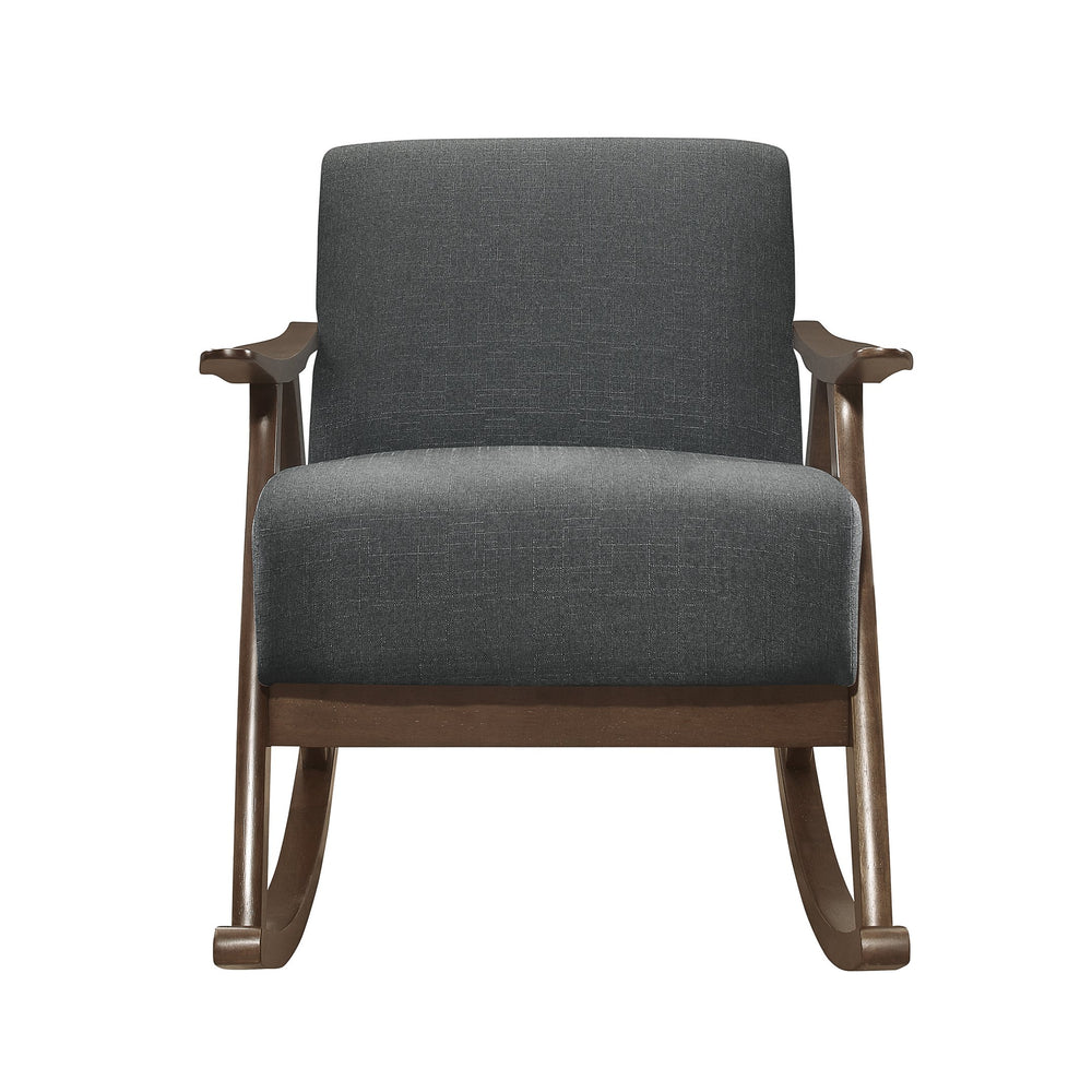 English Elm Modern Walnut Wood Frame Rocking Chair Upholstered Cushion Seat Mid-century Living Room Dark Gray B011P255258