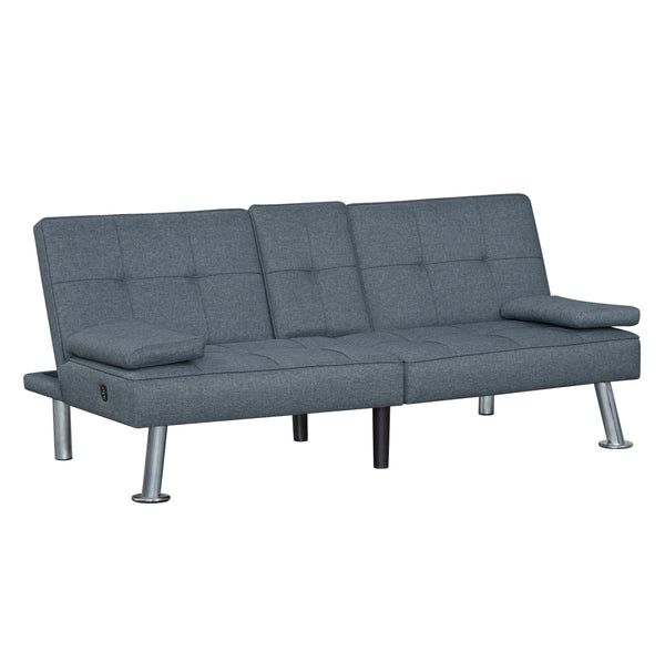 English Elm Modern Tufted Charcoal Futon Sofa Bed with Usb Charging and Built-in Cupholders B011P484416