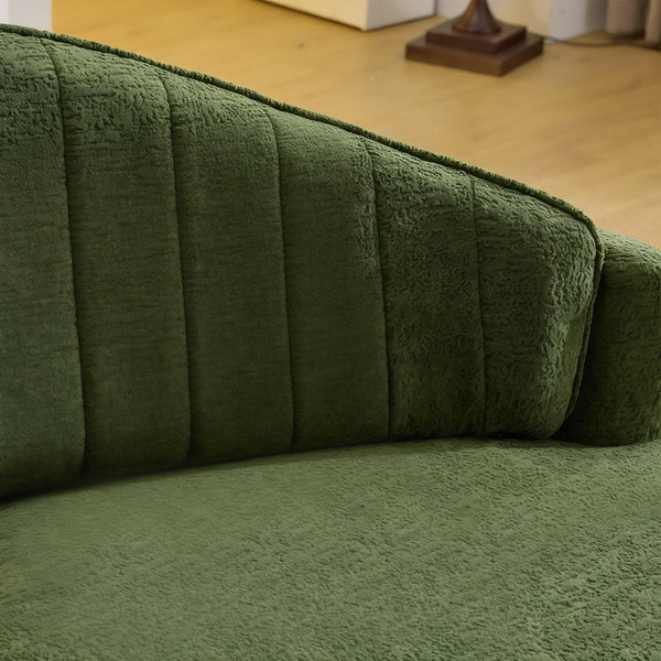 English Elm Curved Two Seat Chenille Sofa Sculptural Wave Design for Studio and Small Living Rooms Green W3612P422592