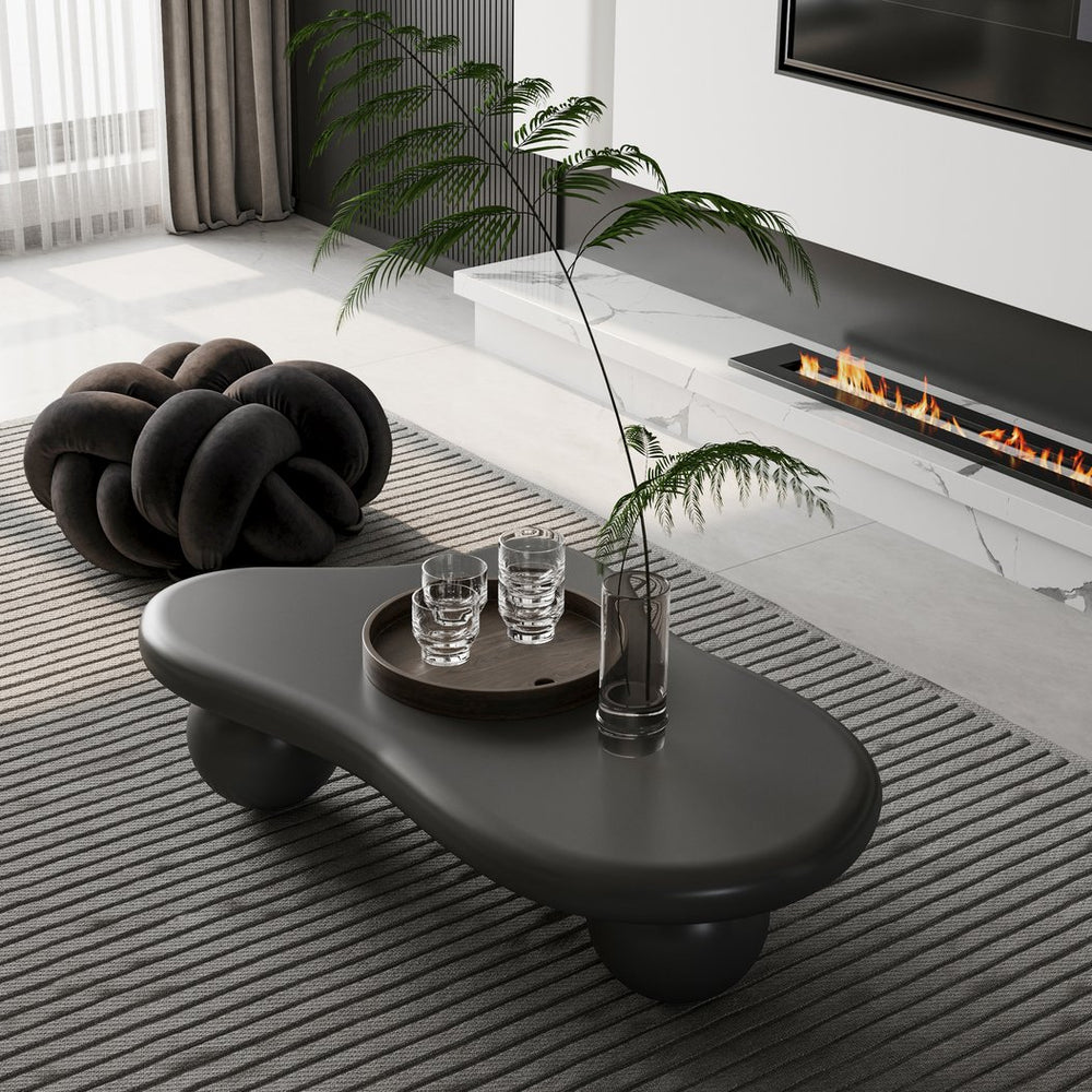 English Elm 47 Inch Cloud Shaped Coffee Table - Modern Black Centerpiece With 3 Legs For Stylish Living Rooms W1435S00015