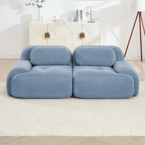 English Elm 82'' Curved Modular Sofa Corduroy Upholstered Two Seat Living Room Lounge Blue W714P323639