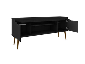 English Elm Bradley 63" Black Mid-Century Modern Tv Stand With Ample Storage, Cable Management & Stylish Design B365P398402