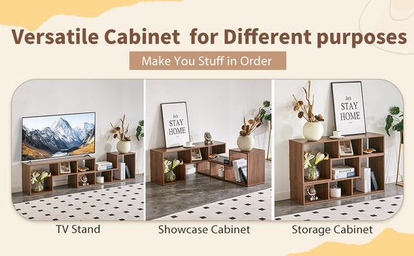English Elm 2 Piece Modular L-shaped Tv Console Open Shelf Bookcase for Modern Living Rooms W3875P397178