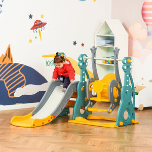 English Elm Qaba Toddler 3 in 1 Playset with Swing Slide Climber and Basketball Hoop W2225P217344