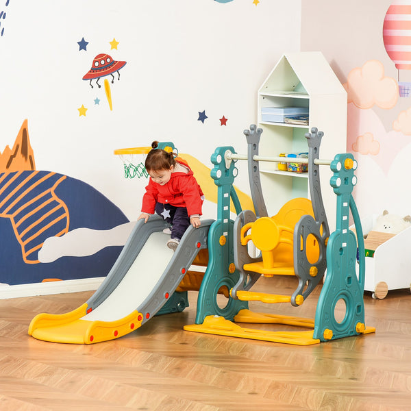 English Elm Qaba Toddler 3 in 1 Playset with Swing Slide Climber and Basketball Hoop W2225P217344