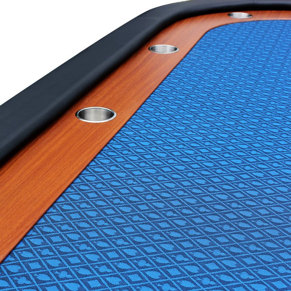 English Elm 96" Oval Poker Table Seats 10 with Speed Felt Surface Stainless Steel Cup Holders Blue W2748S00050