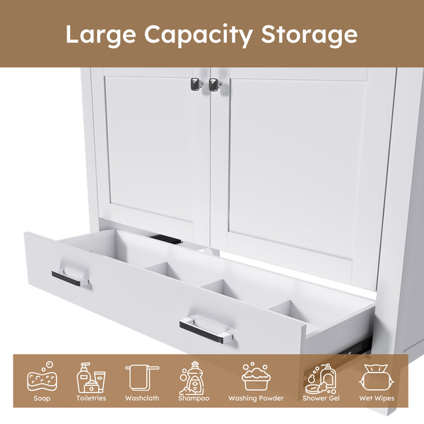 English Elm 42'' White Bathroom Vanity Base Cabinet with Doors & Soft-Close Drawer, Solid Frame MDF, Fits 43x22 Sink W509P347342