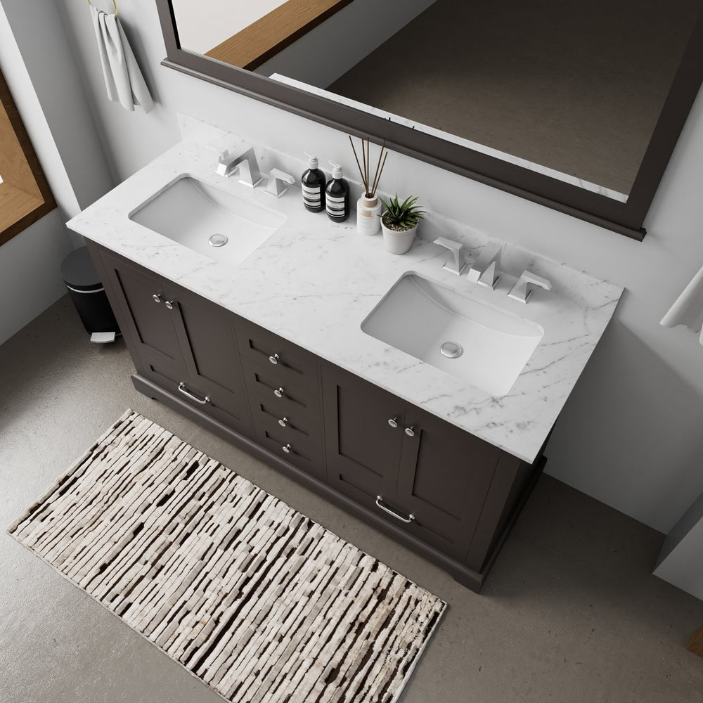English Elm Espresso 60" Double Bath Vanity with Carrara Marble Top, Chrome Faucet, Soft-Close Drawers & Ample Storage B2731P258386