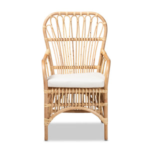 English Elm Modern Handmade Rattan Armchair with Spindle Back and Foam Cushion for Boho Living B2750P470029