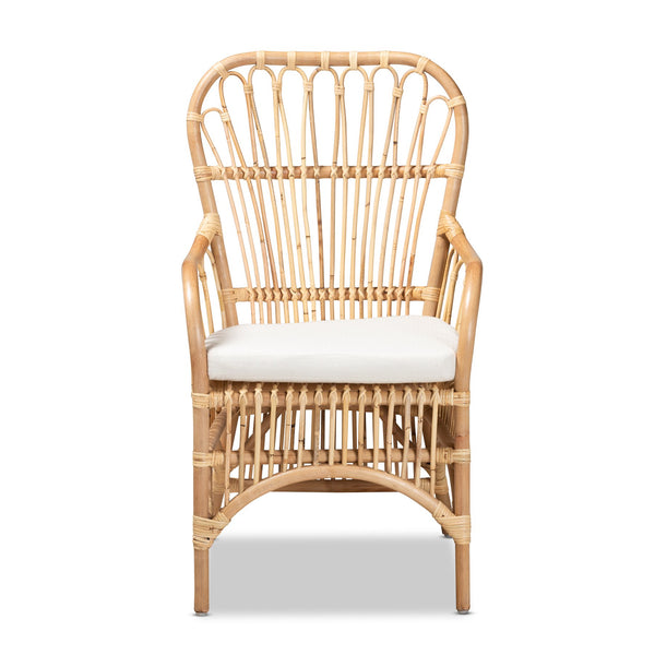 English Elm Modern Handmade Rattan Armchair with Spindle Back and Foam Cushion for Boho Living B2750P470029
