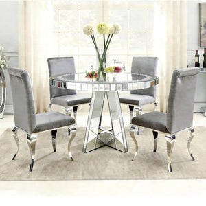 English Elm Diamond Crystal Mirrored Round Dining Table Seats 4 Glamorous Light Reflecting Glass W3836S00003