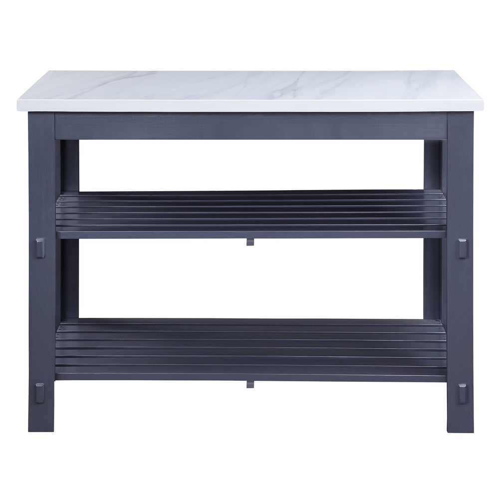 English Elm Enapay Gray Marble Top Kitchen Island with Open Shelves, Faux Marble Surface & Durable Wood Frame B2726P262778