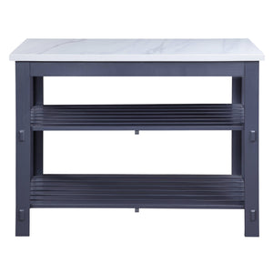 English Elm Enapay Gray Marble Top Kitchen Island with Open Shelves, Faux Marble Surface & Durable Wood Frame B2726P262778