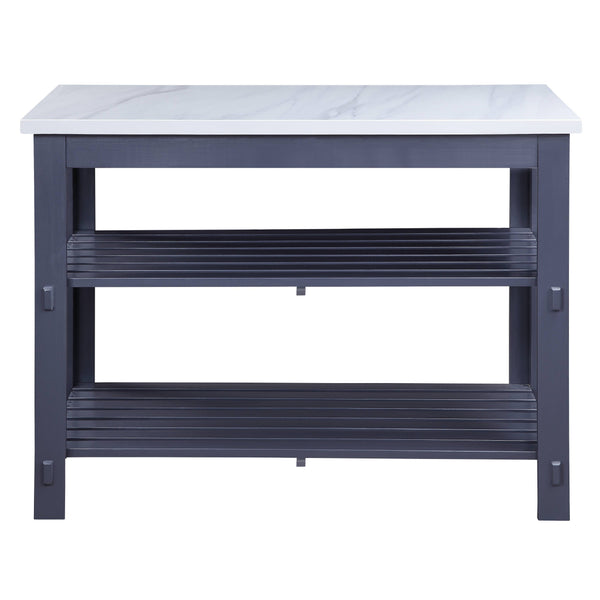 English Elm Enapay Gray Marble Top Kitchen Island with Open Shelves, Faux Marble Surface & Durable Wood Frame B2726P262778