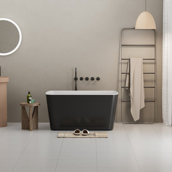 English Elm 49'' Acrylic Freestanding Soaking Tub Square Japanese Sit-in Design Glossy White Bath W1573P412324