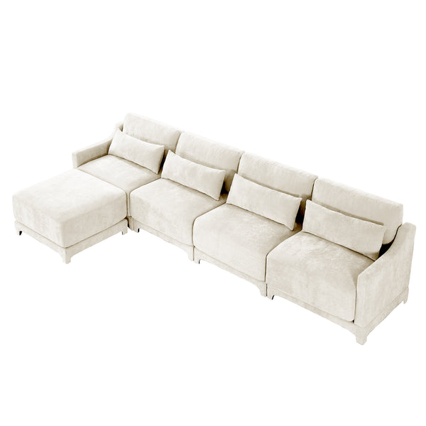 English Elm Four-Seater Modular Sofa With Movable Ottoman, Soft Chenille Fabric, Ergonomic Design For Any Room W714S01201