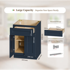 English Elm 24" Navy Shaker Solid Wood Base Cabinet Soft Close Drawer Storage for Kitchen Bath T2950P479979