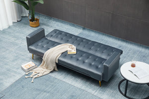 English Elm Sofa Bed Velvet Upholstered Convertible with Gold Metal Legs for Studio Spaces Dark Gray B205P246433