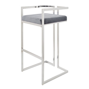 Homelegance By Top-Line Kayden Velvet Upholstered Chrome Metal Bar Stools (Set of 2) Silver Metal