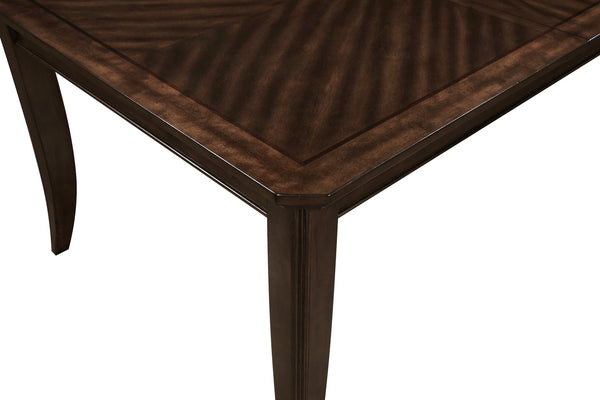 English Elm Formal Cherry Wood Seven Piece Extendable Dining Set with Walnut Inlay Upholstered Chairs B011S02265