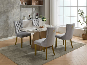 English Elm A&a Furniture Nikki Velvet Wingback Dining Chair Set Nailhead Trim Golden Legs W1143P179488