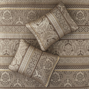 English Elm 6 Piece Bellagio Jacquard Quilt Set Reversible Full/Queen with Embroidered Leaf Motifs & Pillows Brown+Gold 23.03 L x 17.72 W x 7.87 H B03597482