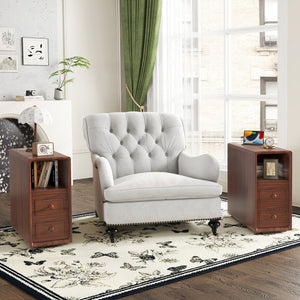 English Elm End Table With Charging Station, Ample Storage & Warm Walnut Finish For Bedroom Or Living Room W2593P289144