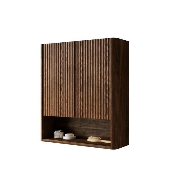 English Elm ZULA Solid Wood Door Over-The-Toilet Cabinet with Soft-Close Doors, Striped Curved Design, 32.7" Dark Walnut W2615P380437